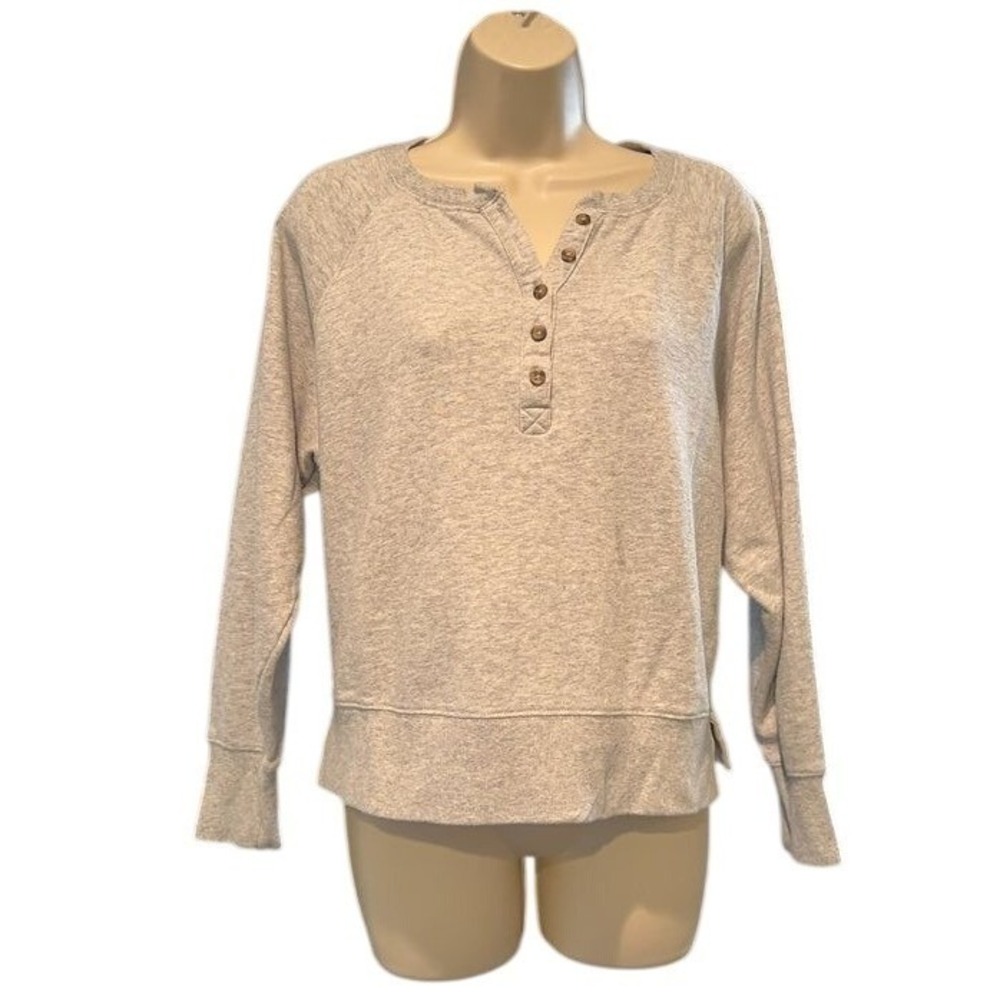Gap‎ Womens Henley Sweatshirt Gray Heather Raglan Long Sleeve Pullover Size M
